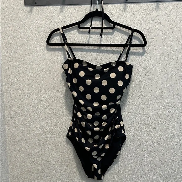 J. Crew Black and White Polka Dot One-Piece Swimsuit - Picture 1 of 10
